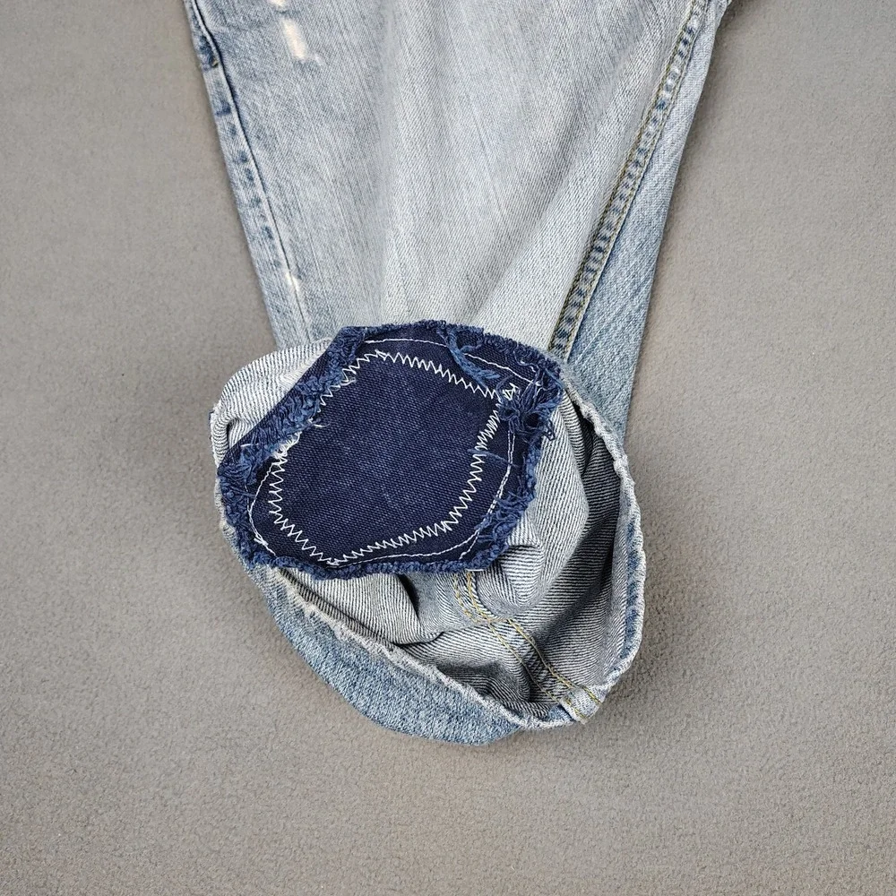 Vintage Y2K Levis Low Boot Cut 34x28 Blue Patchwork Thrashed Skater Grunge Rave
